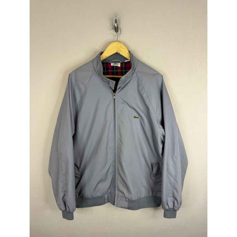 Vintage Izod Lacoste Harrington Jacket Blue Gray Plaid Lined Windbreaker Mens